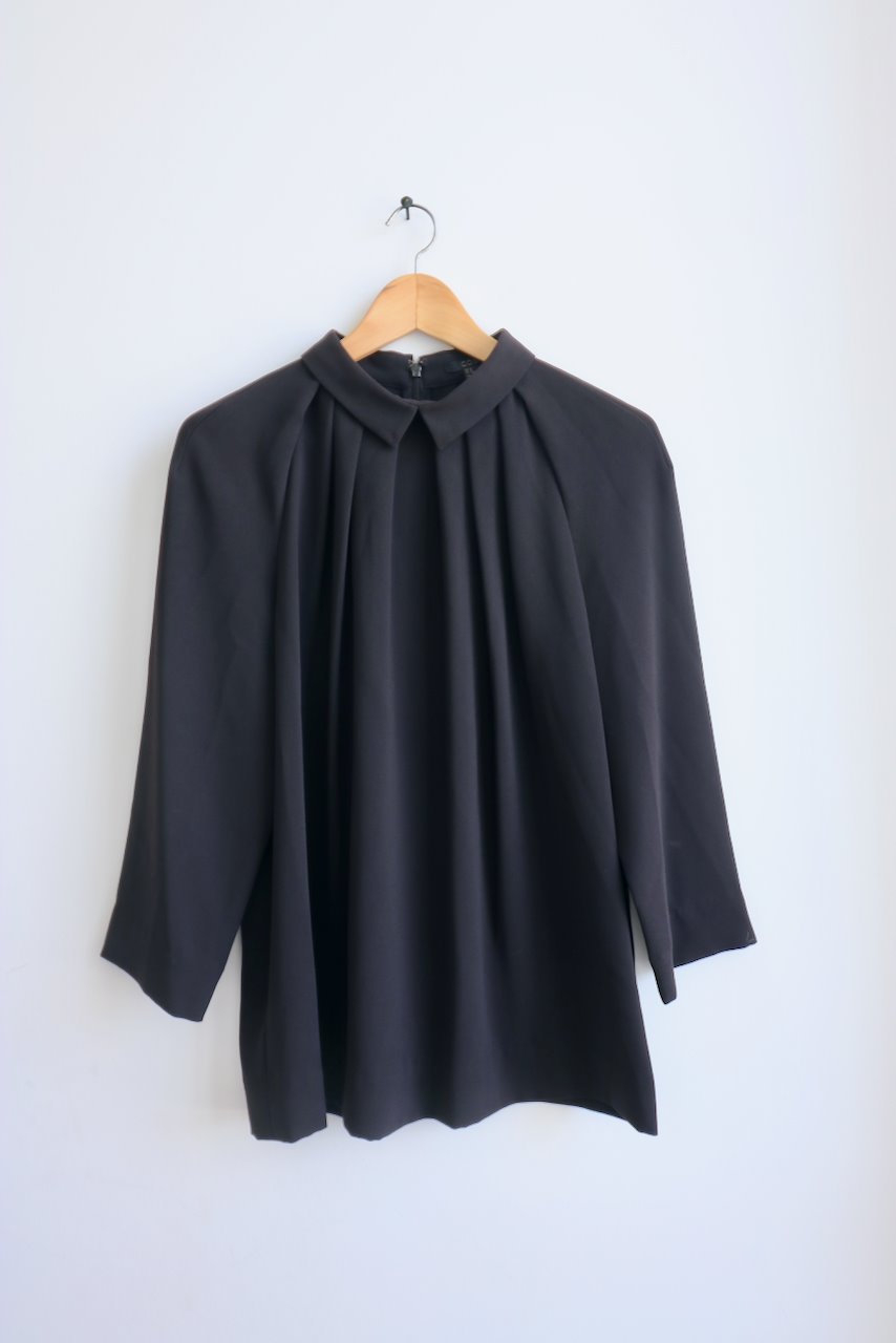 Cos black collared high neck tunic top blouse