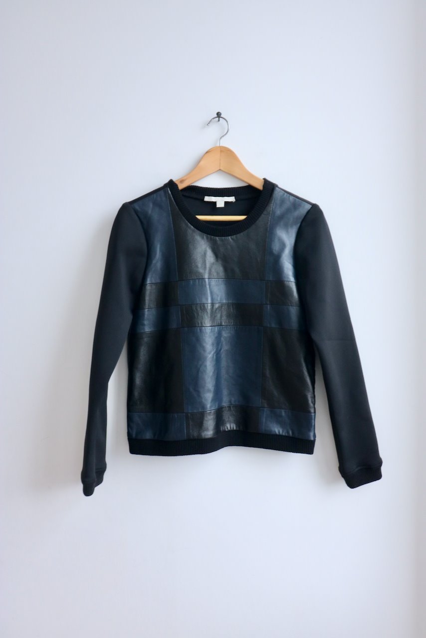 Jonathan Simkhai leather patchwork panel scuba neoprene sweater jumper top