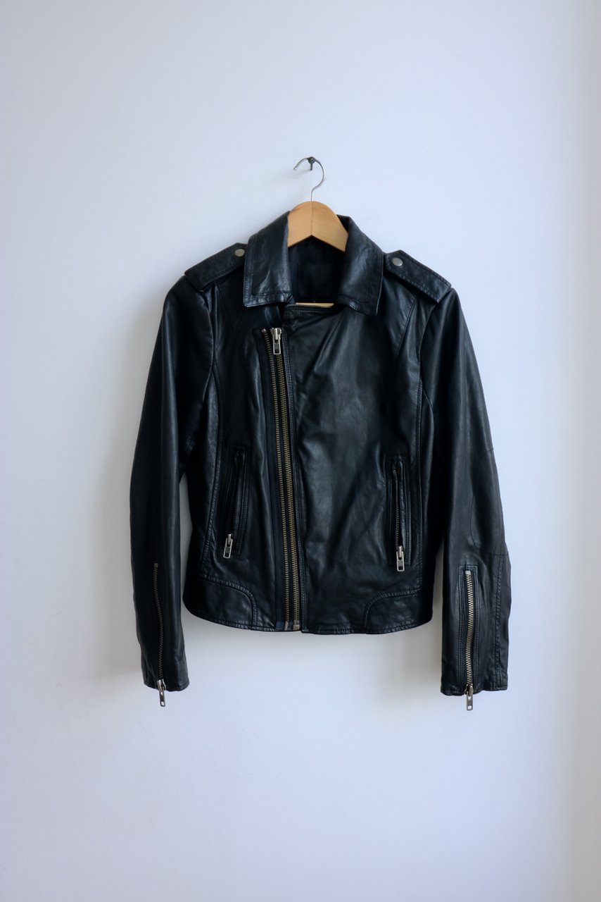 Joie leather ailey black jacket with epaulets and double zip