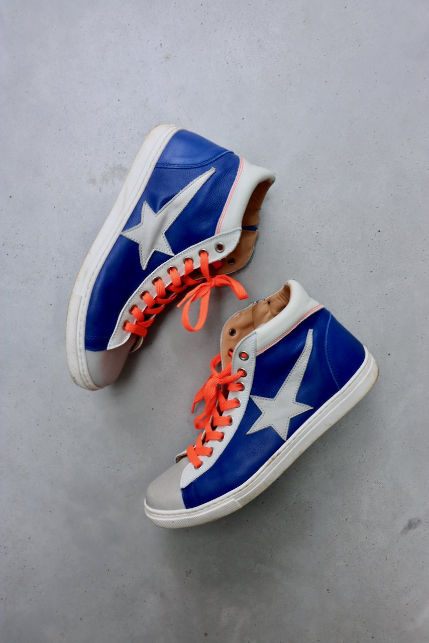 Maa blue white and orange leather hi tops trainers sneakers
