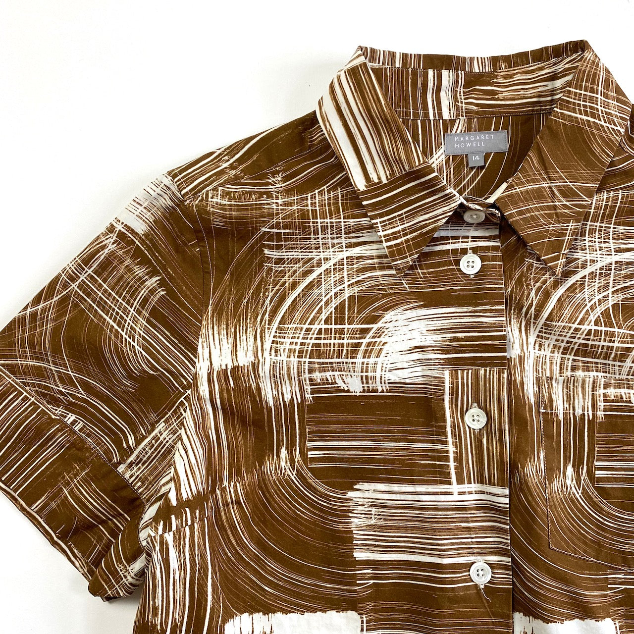 Margaret Howell brown paint print boxy shirt