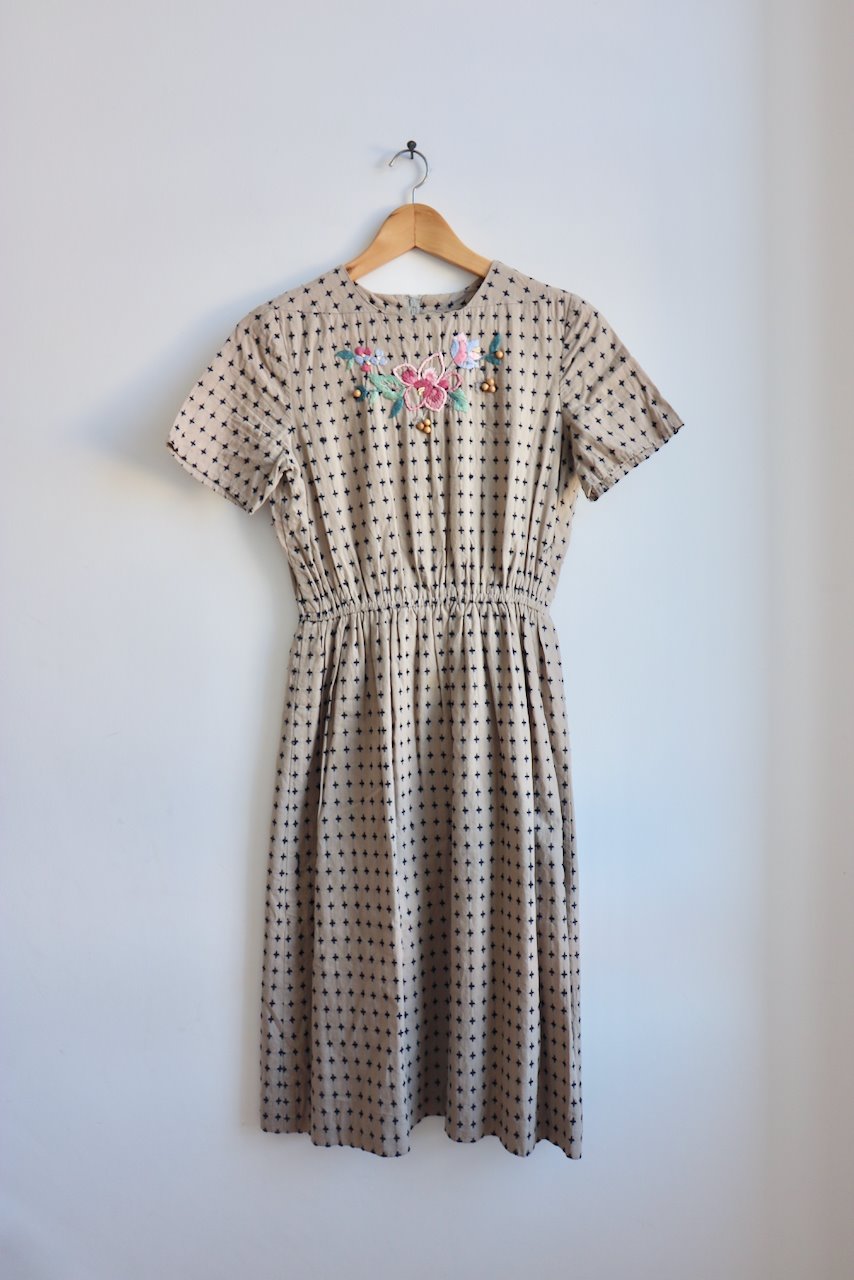 Vintage Bonaaru Japanese embroidered cotton dress