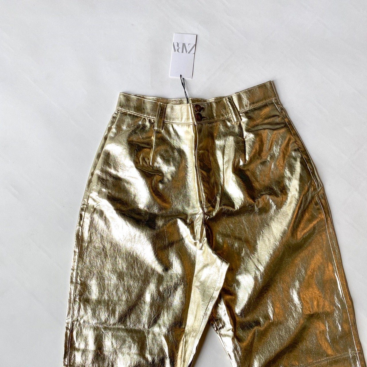 ZARA WOMAN NWT SS23 ZW THE BOY BOY TROUSERS METALLIC GOLD JEANS 9632067   eBay