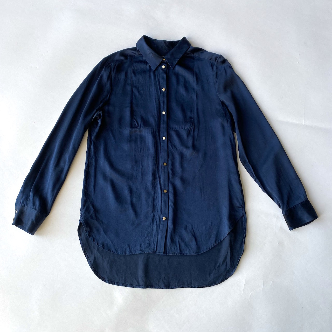 M&S Autograph navy silk shirt – Manifesto Woman