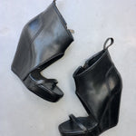 Rick Owens black leather platform wedge sandals