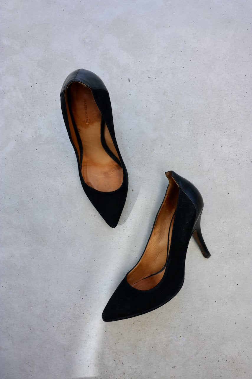 Isabel Marant black suede and leather pointed stiletto court pump high heels