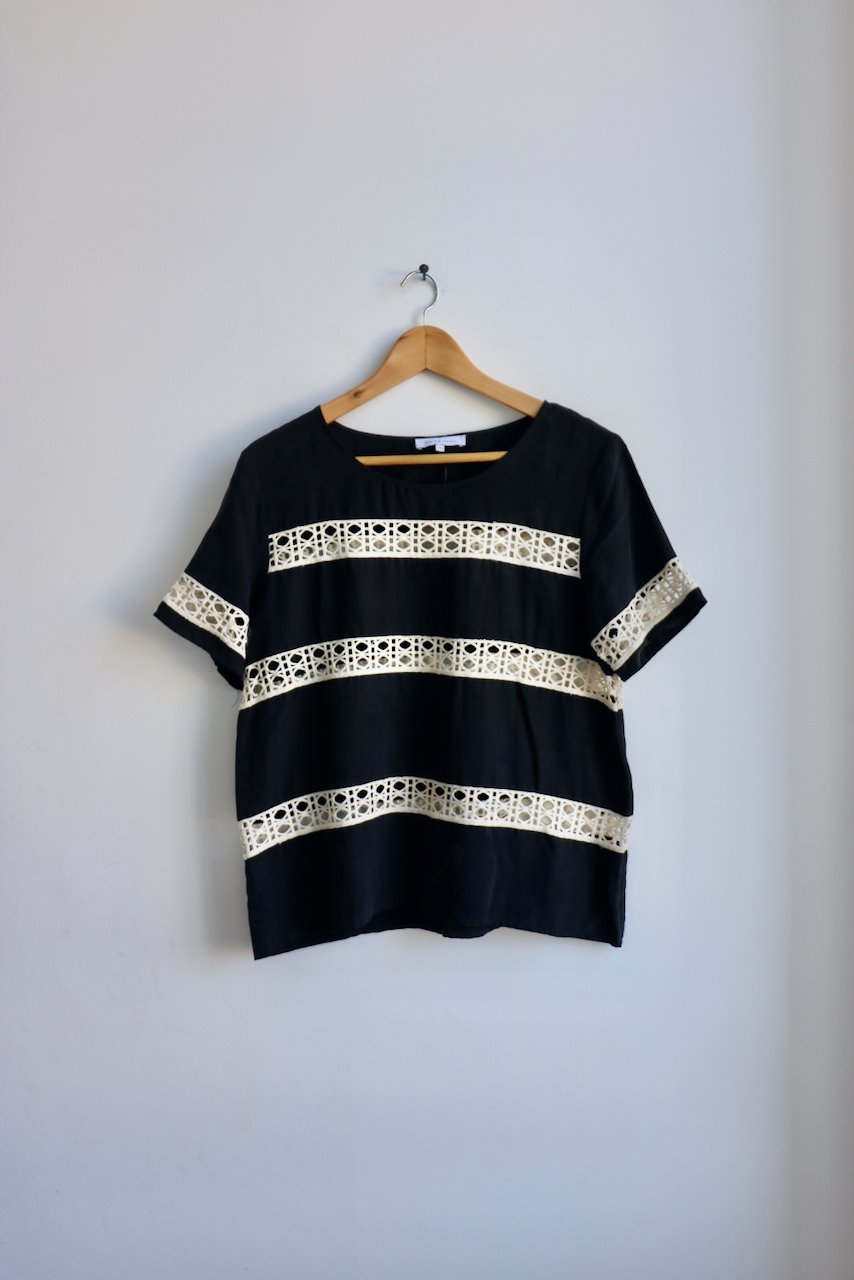 Second Female crochet lace and black panel top blouse