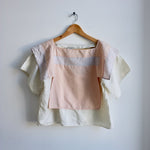 Gunne Sax vintage linen cotton bib blouse cream pink
