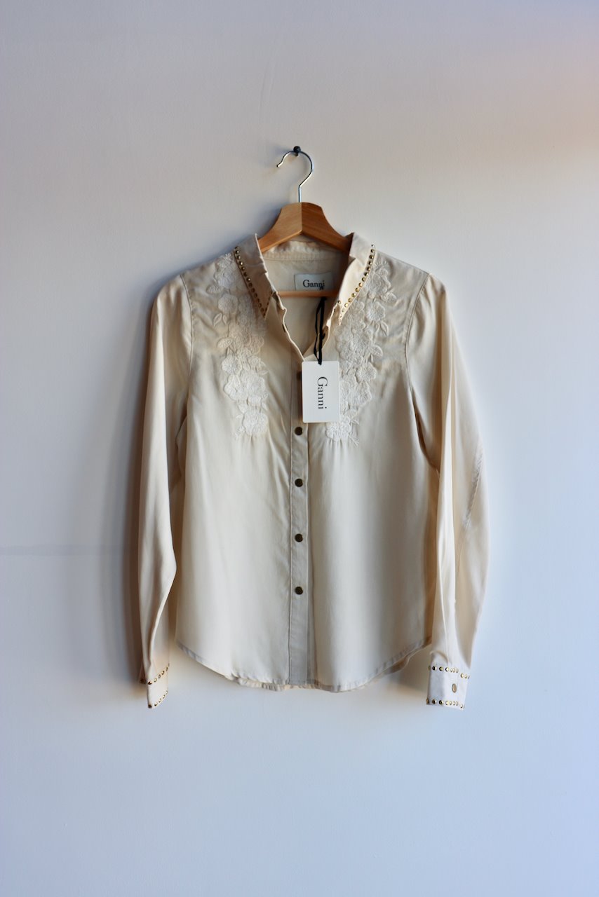 Ganni embroidered studded cowboy ivory shirt top at Manifesto Woman