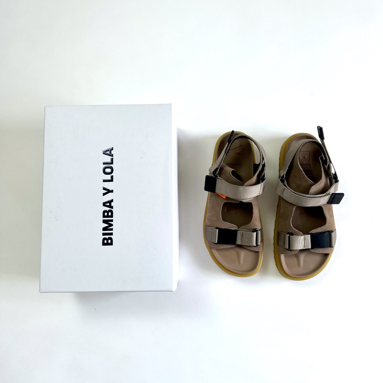 Bimba y Lola taupe suede chunky sandals new Manifesto Woman