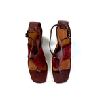 Celine burgundy suede & brown leather heels