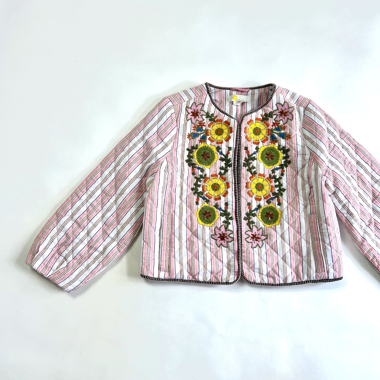 Boden Embroidered Quilted Jacket in White