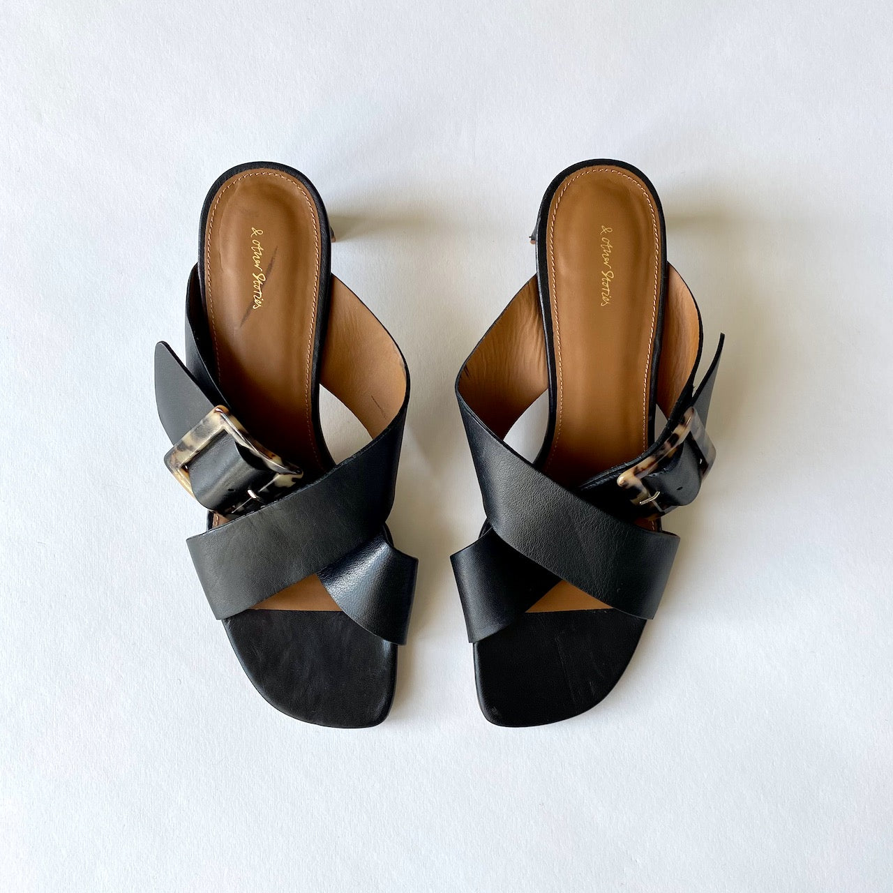 & Other Stories black leather cross-over mules