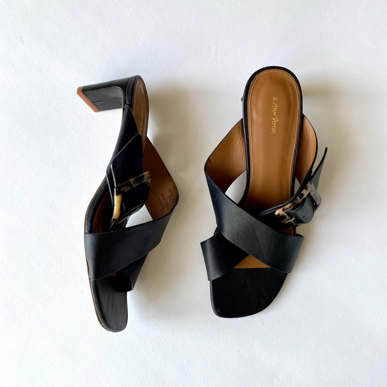 & Other Stories black leather cross-over mules
