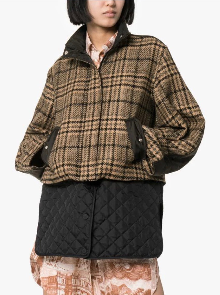 Manifesto Woman Ganni brown check panel quilted coat