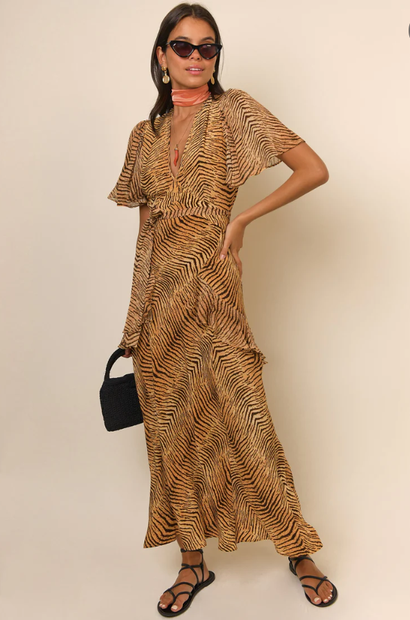 Rixo 'Evie' tiger print silk dress