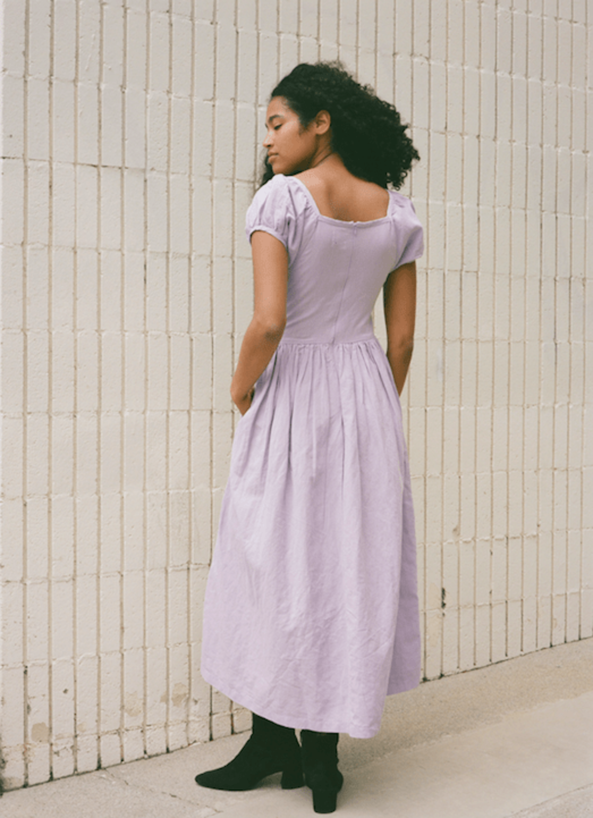 Tach Clothing smocked lilac linen dress Manifesto Woman