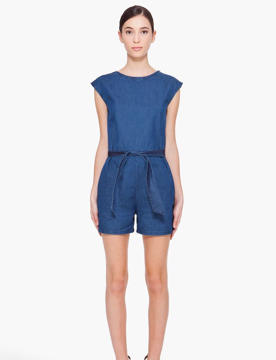 APC washed denim belted jumpsuit at Manifesto Woman