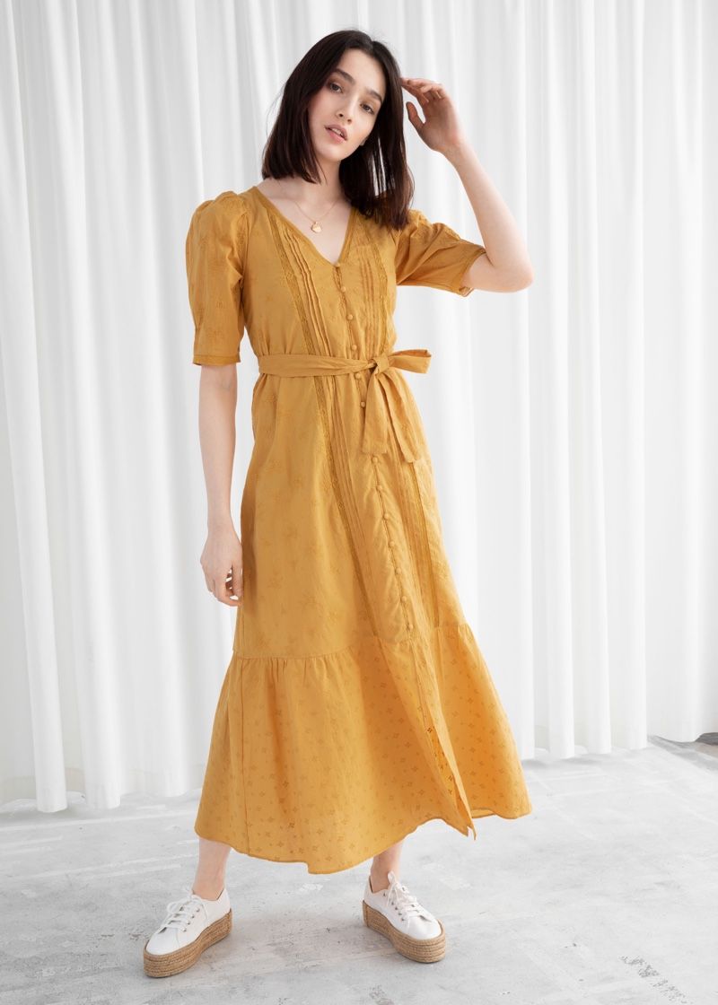 & Other Stories belted mustard midi dress