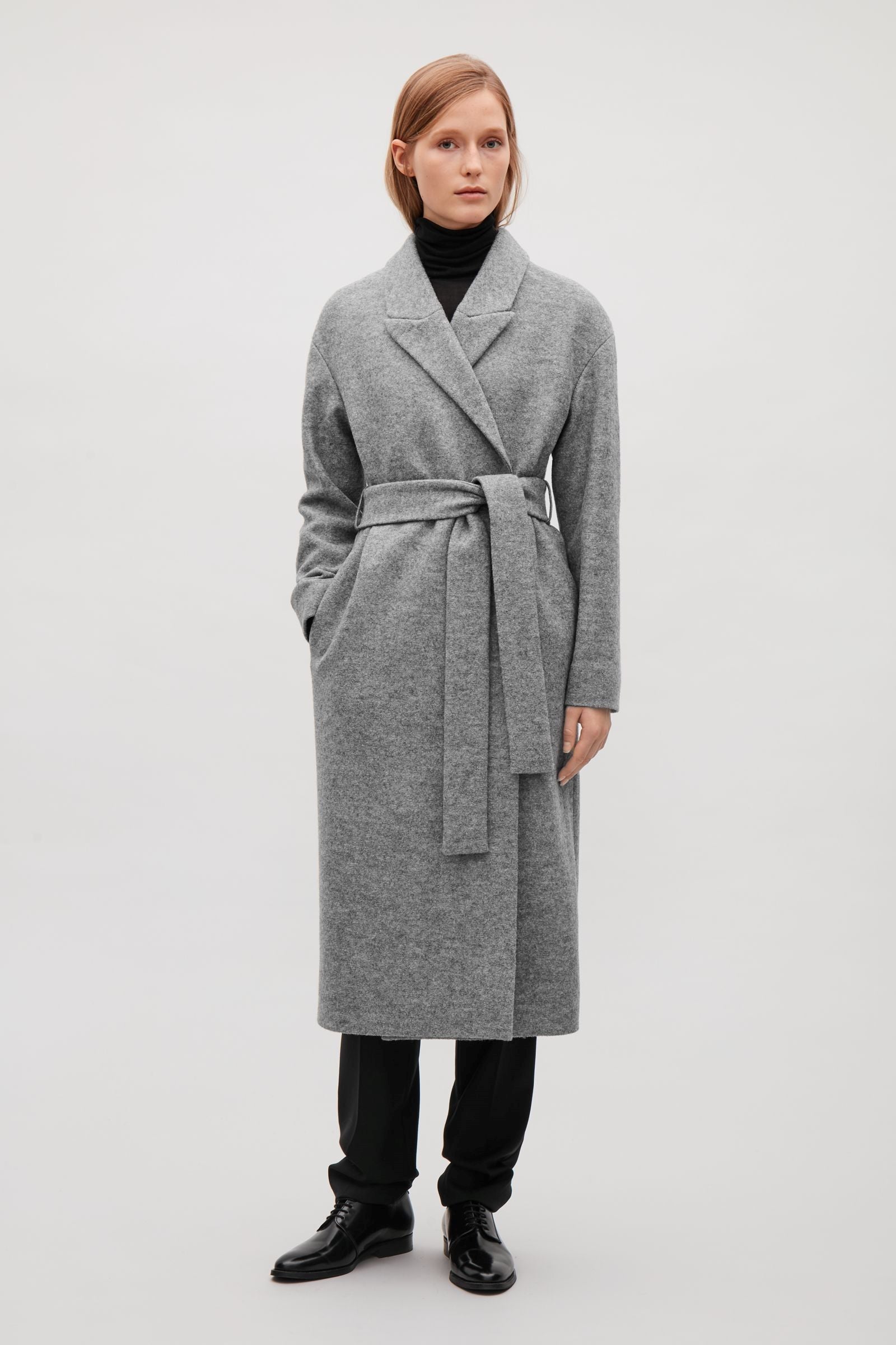 Grey wool sale belted coat