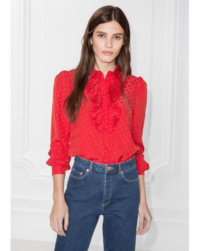& Other Stories 'Ascot' red ruffle blouse