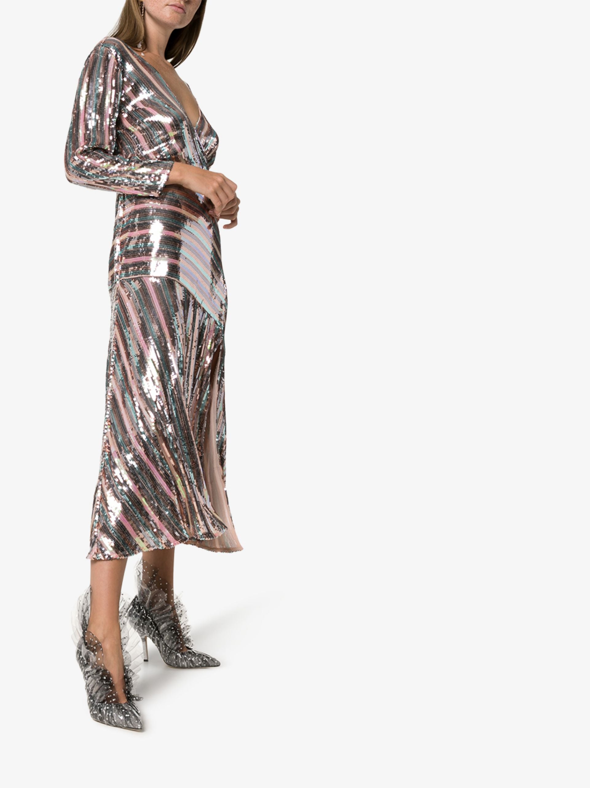 Manifesto Woman Rixo 'Tyra' sequin stripe mock wrap midi dress