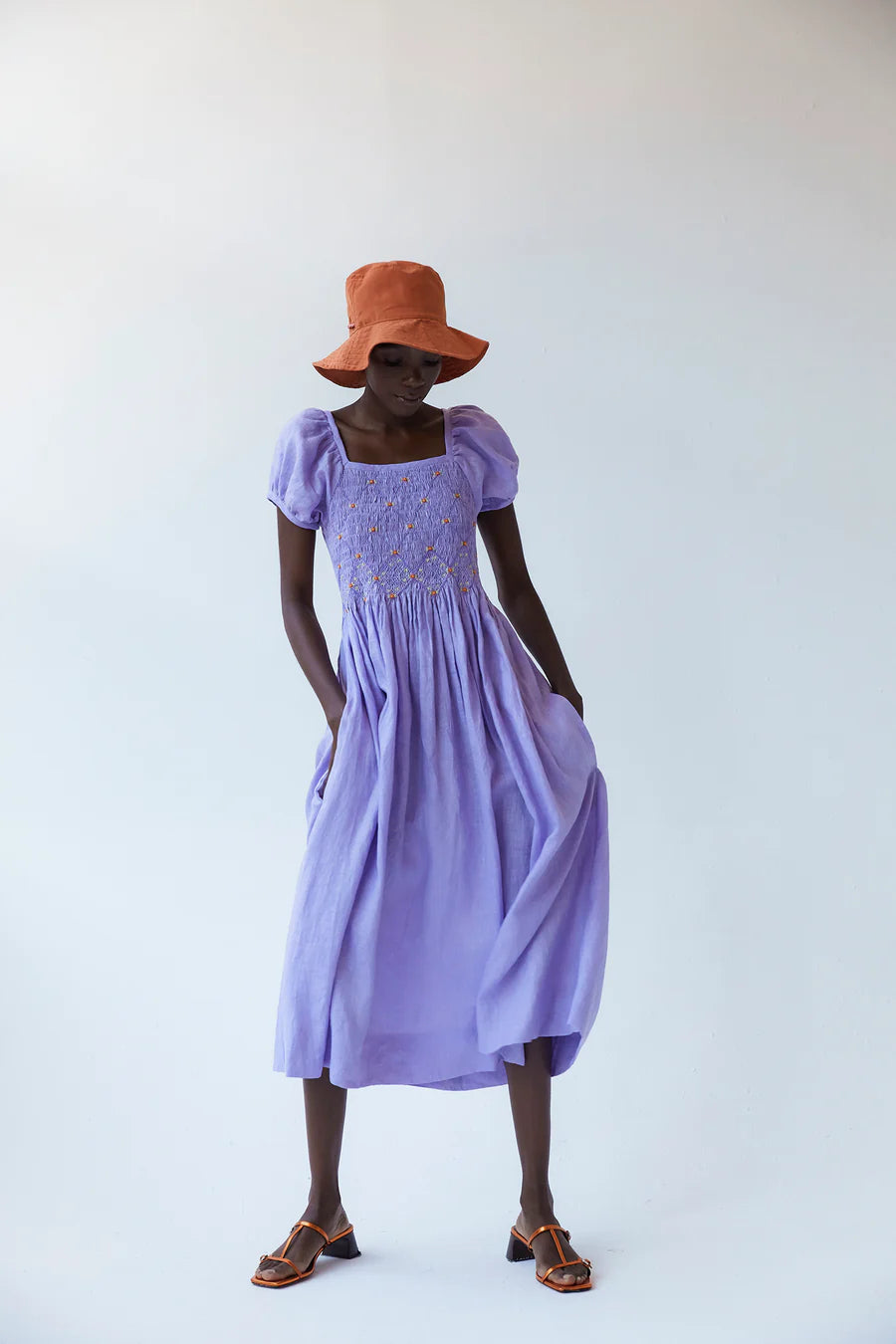 Tach Clothing smocked lilac linen dress Manifesto Woman